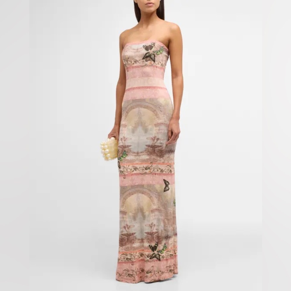 Alice + Olivia Delora Strapless‎ Maxi Dress Versailles Butterfly Pink Sz 12